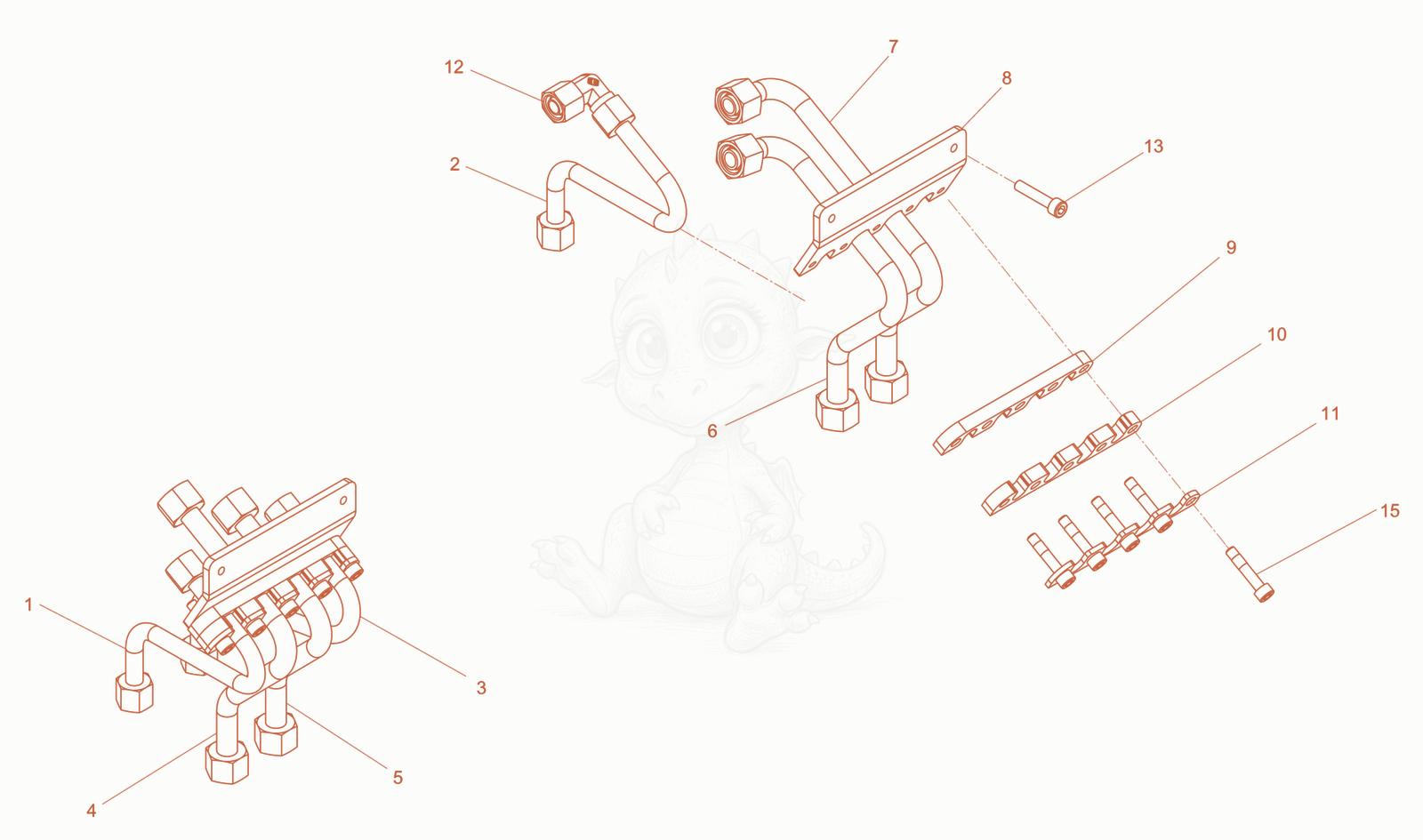Exploded parts diagram of the Pipes drive cpl. of a Wacker Neuson RD7HEHF, with numbered balloons