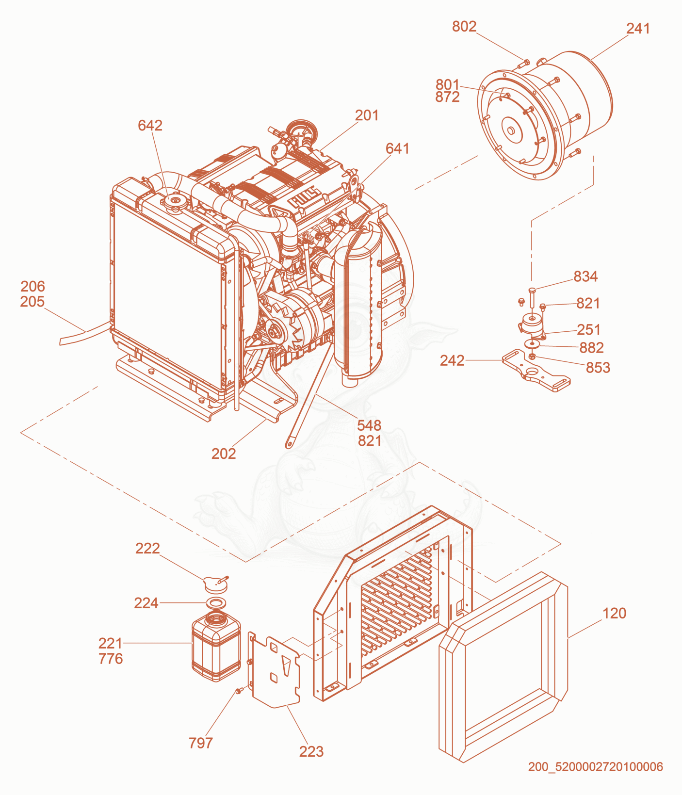 Exploded parts diagram of the Generator/Engine Support of a Wacker Neuson LTN6L-VS, with numbered balloons
