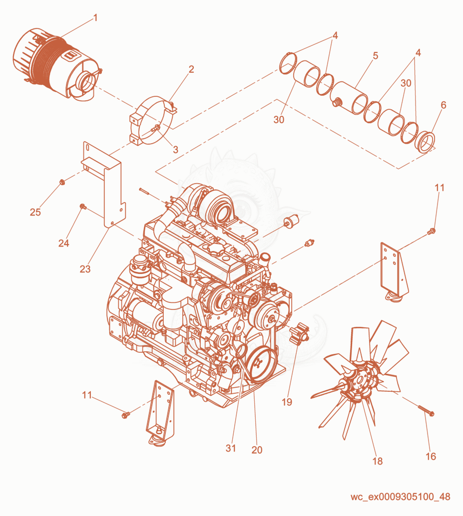 Exploded parts diagram of the Engine cpl. of a Wacker Neuson G85, with numbered balloons
