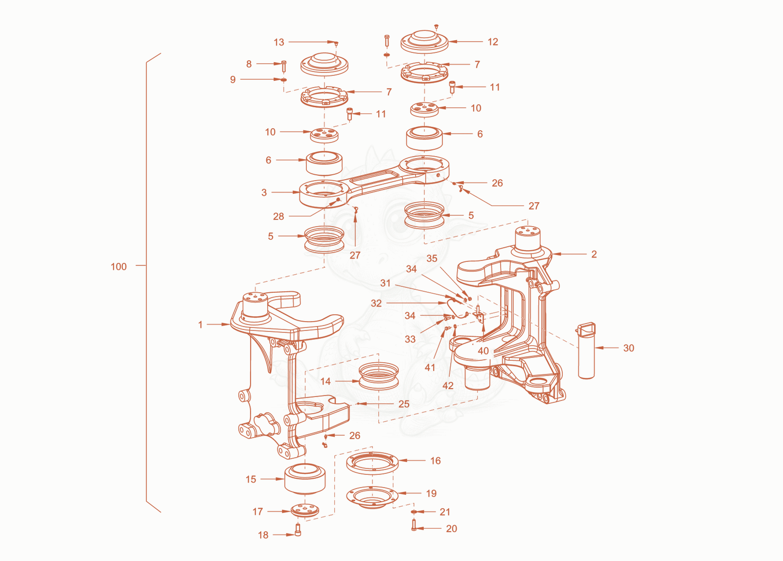 Exploded parts diagram of the centre pivot assembly of a Wacker Neuson RC110CAB, with numbered balloons