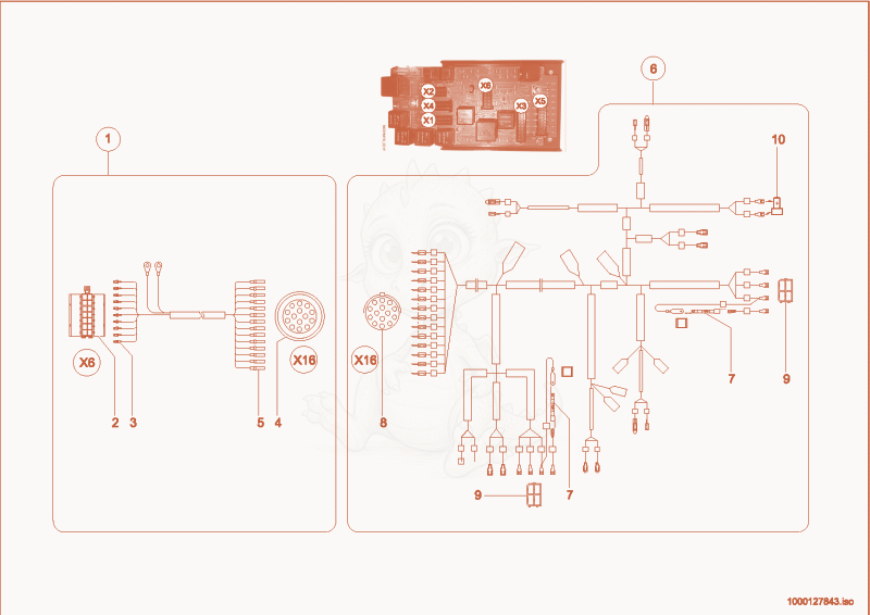 Exploded parts diagram of the wiring harness roof of a Wacker Neuson 280, with numbered balloons