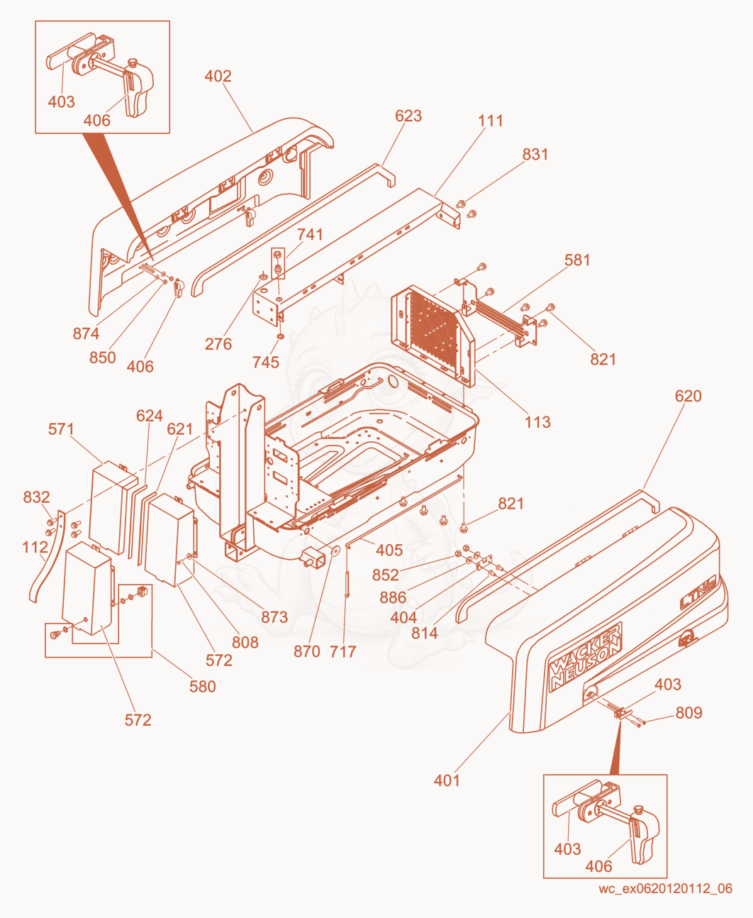 Exploded parts diagram of the Enclosure Panels of a Wacker Neuson LTN6L, with numbered balloons