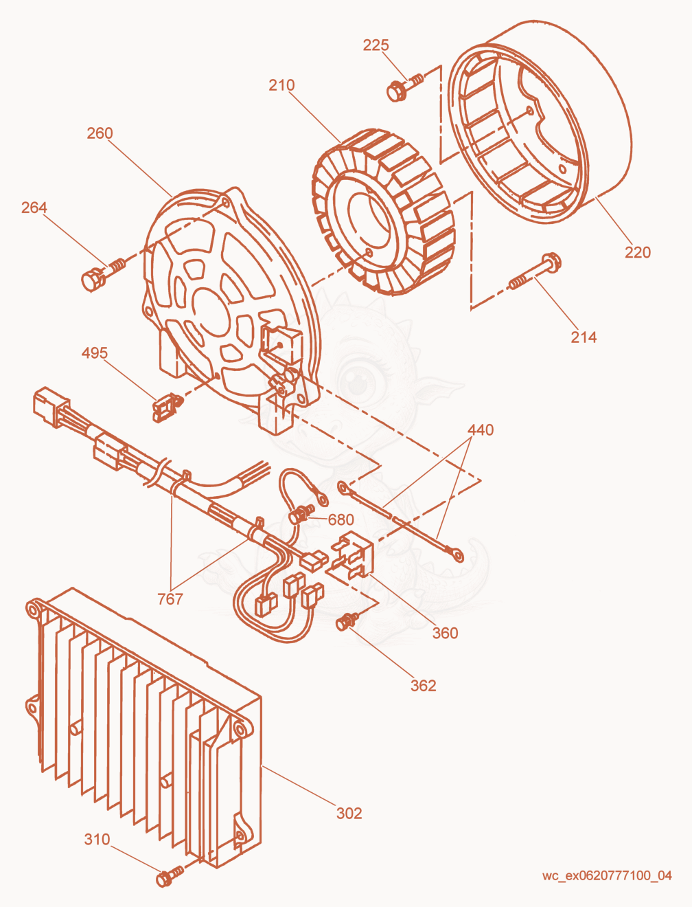 Despiece del Generator cpl. de una máquina Wacker Neuson GPI1700, con globos numerados