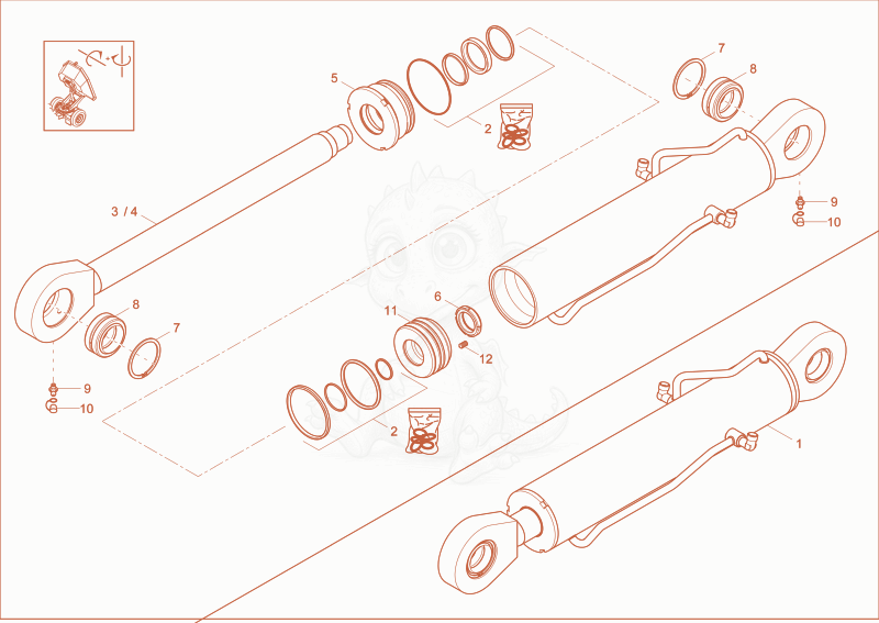 Exploded parts diagram of the tilt ram (Option) of a Wacker Neuson DV90, with numbered balloons