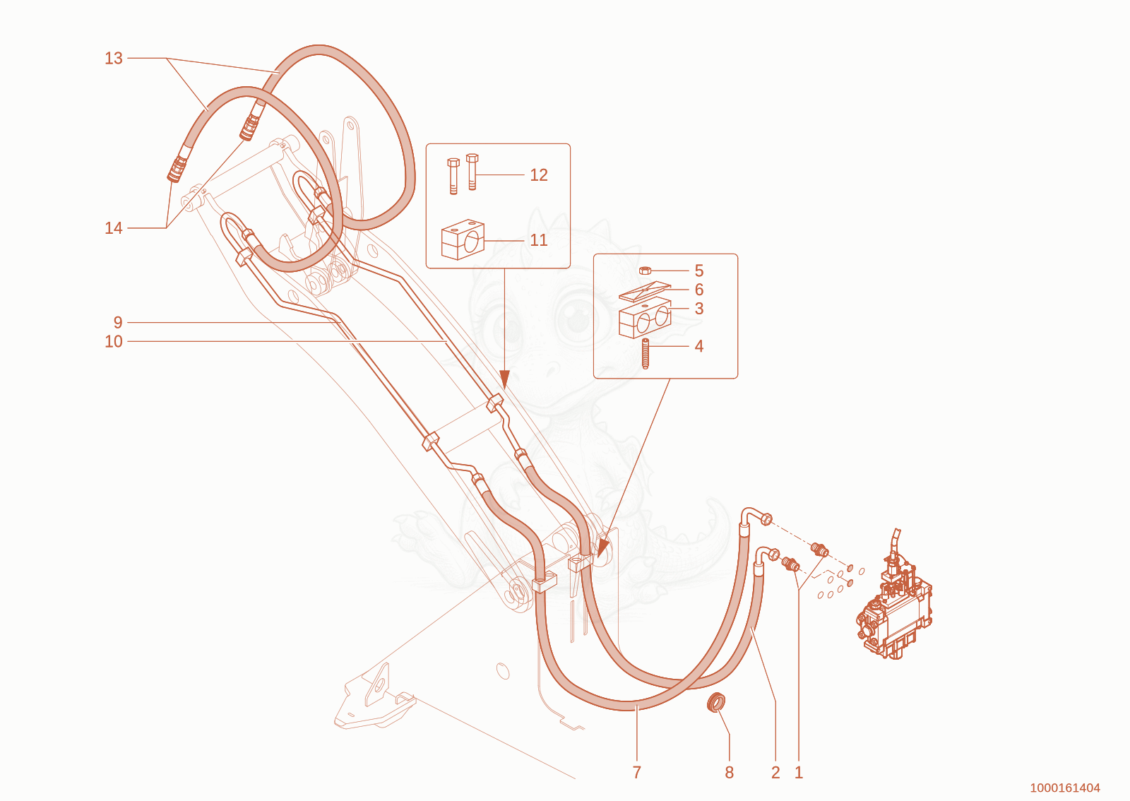 Despiece del PILOT CONTROL de una máquina Wacker Neuson 1150, con globos numerados