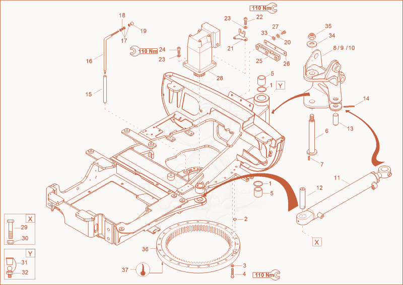 Exploded parts diagram of the chassis of a Wacker Neuson 2203, with numbered balloons
