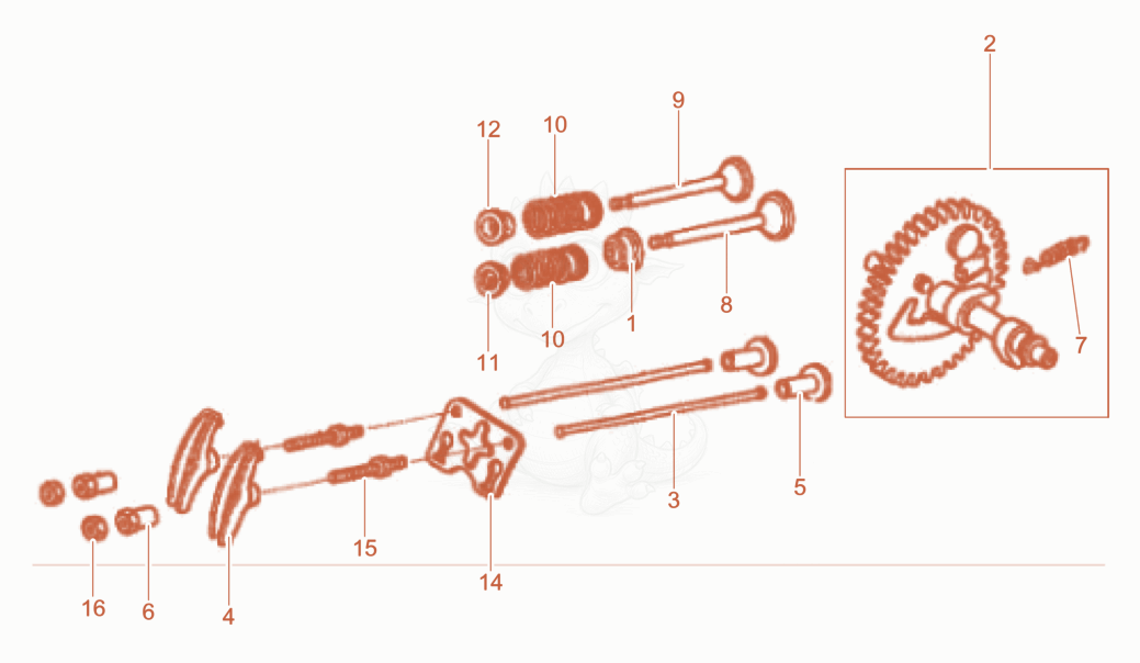 Despiece del Camshaft de una máquina Wacker Neuson BRS90, con globos numerados