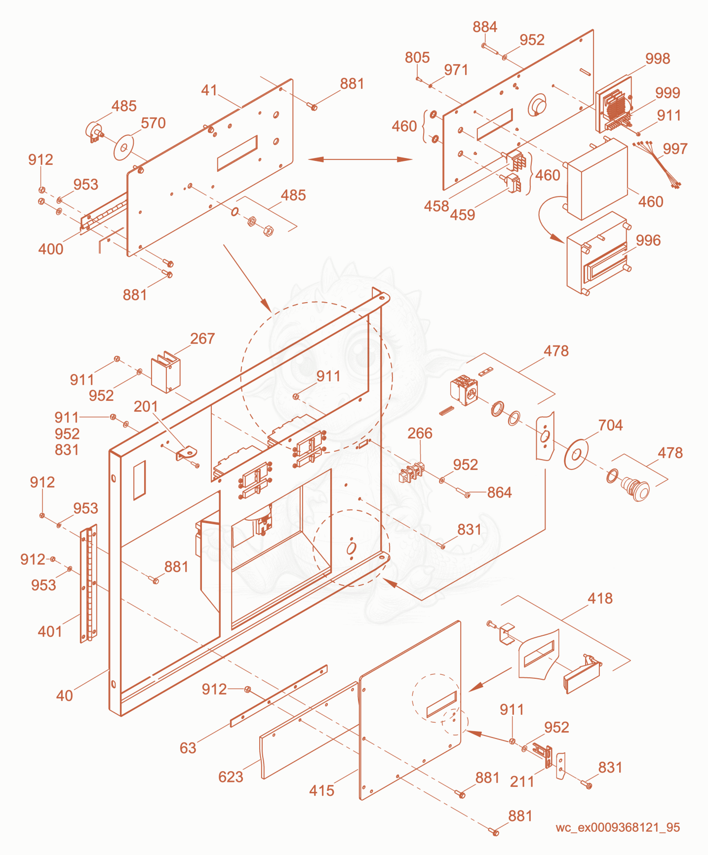 Exploded parts diagram of the Control Box/Front Panel cpl. of a Wacker Neuson G25, with numbered balloons