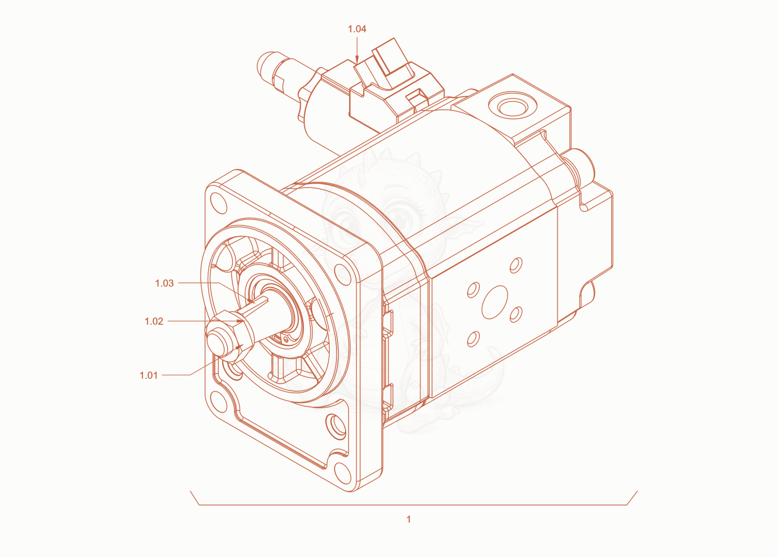 Despiece del gear motor de una máquina Wacker Neuson RC110CAB, con globos numerados