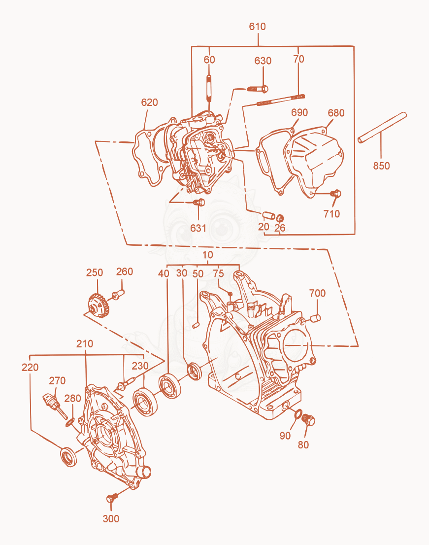 Exploded parts diagram of the Crankcase cpl. of a Wacker Neuson WP1550W, with numbered balloons