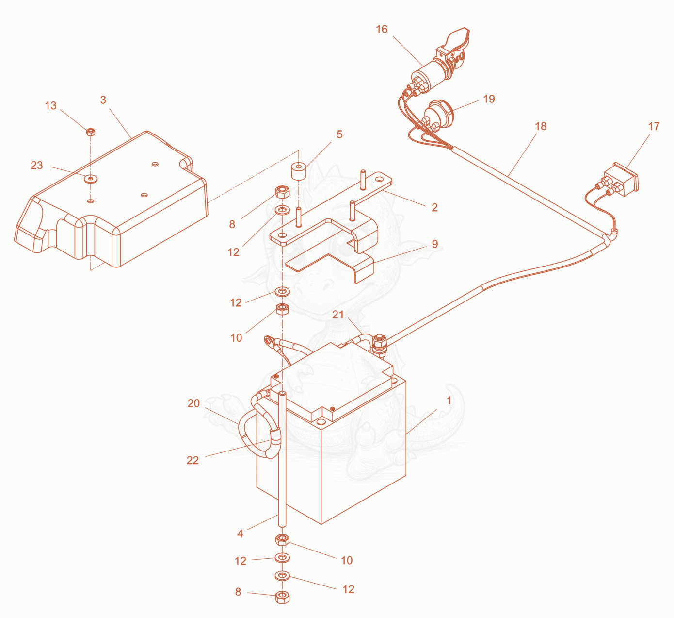Exploded parts diagram of the Wire harness - Working hour meter of a Wacker Neuson RD7YEHFBHRC, with numbered balloons
