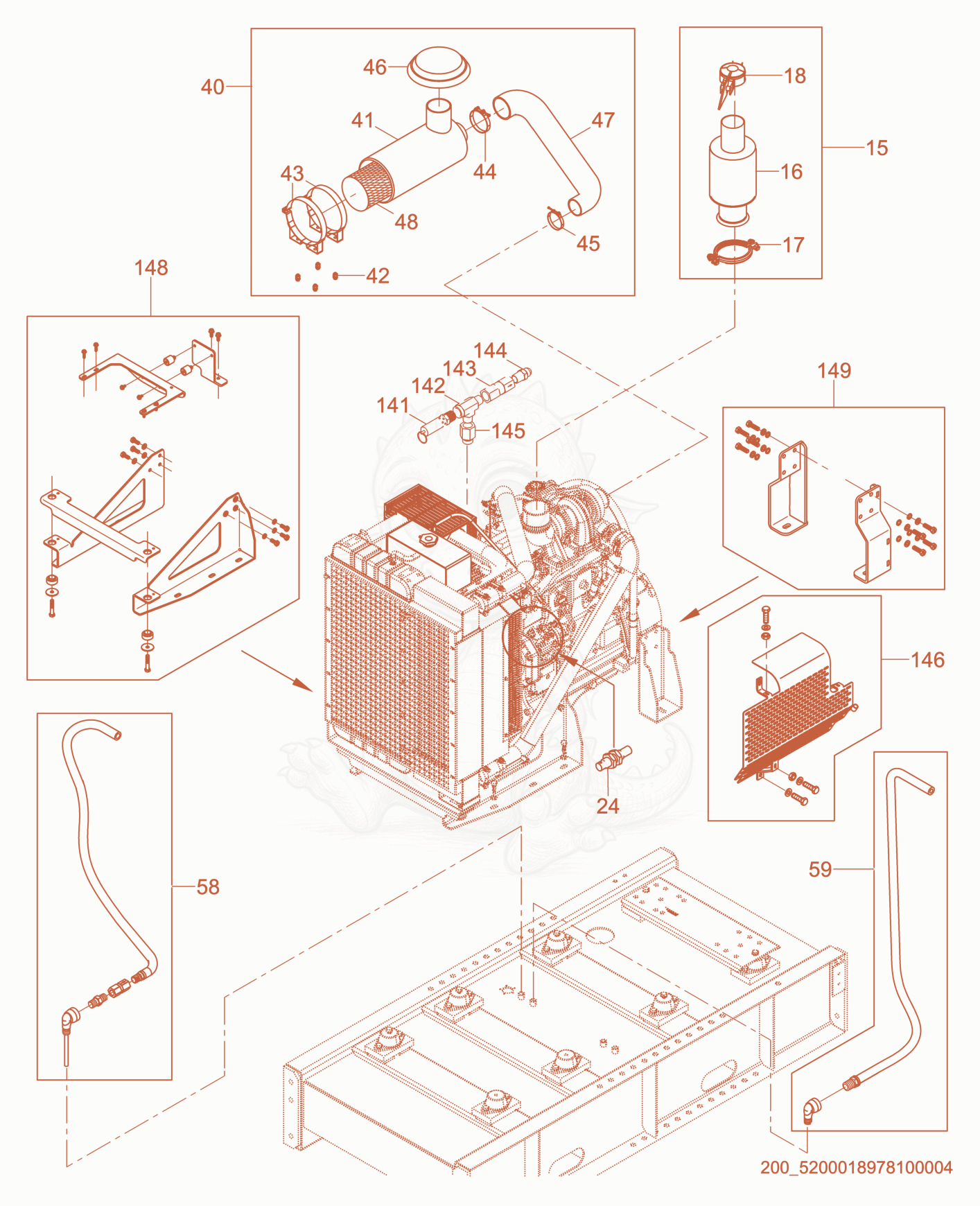 Exploded parts diagram of the Engine Mount of a Wacker Neuson APT6T, with numbered balloons