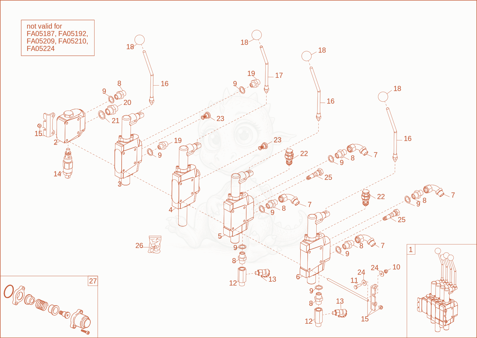 Exploded parts diagram of the OPERATING VALVE of a Wacker Neuson DT05, with numbered balloons