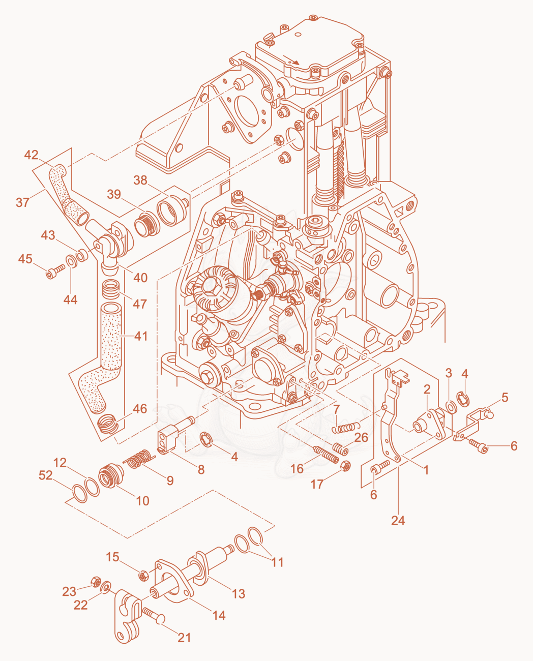 Exploded parts diagram of the Breather - Governor of a Wacker Neuson DPU4045H, with numbered balloons