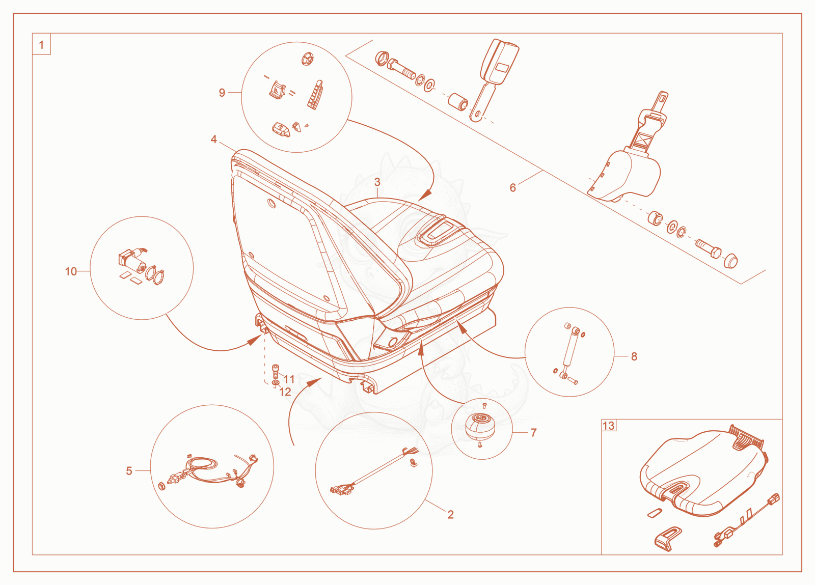 Exploded parts diagram of the Air cushioned seat (Option) of a Wacker Neuson ST45(S04-04), with numbered balloons