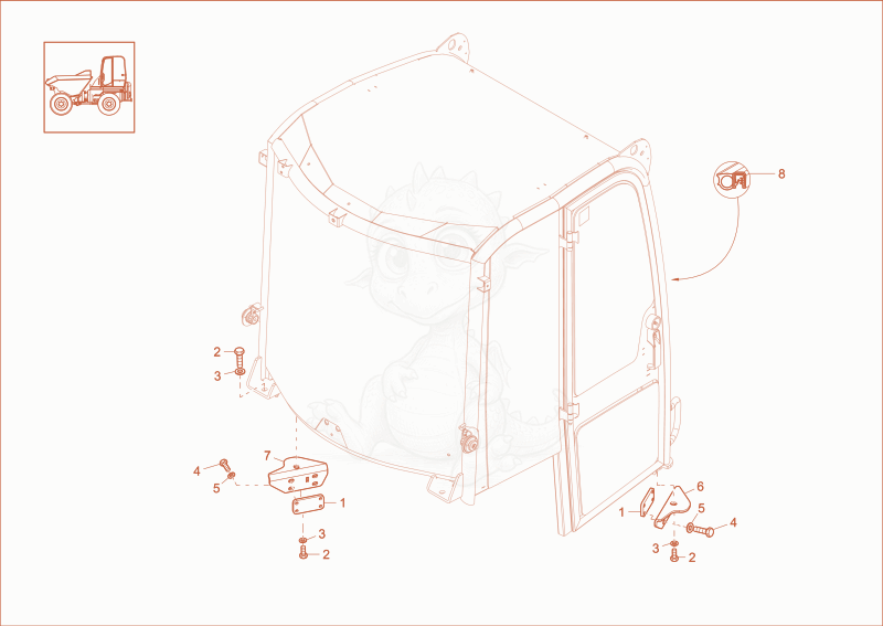 Exploded parts diagram of the CUSHION CABIN (OPTION) of a Wacker Neuson DW100, with numbered balloons