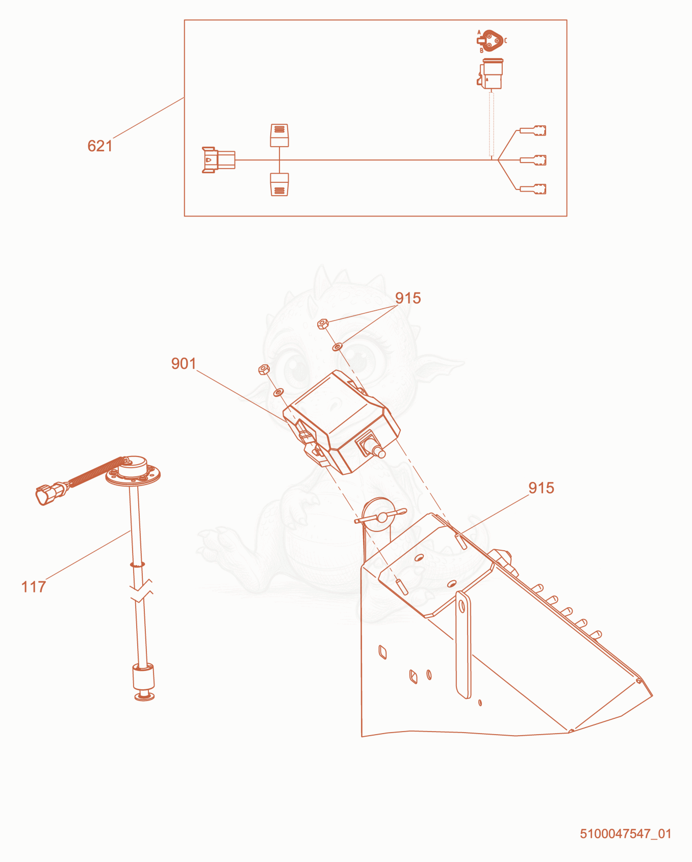 Exploded parts diagram of the Option-Telematics, ZTR of a Wacker Neuson LTV4K, with numbered balloons