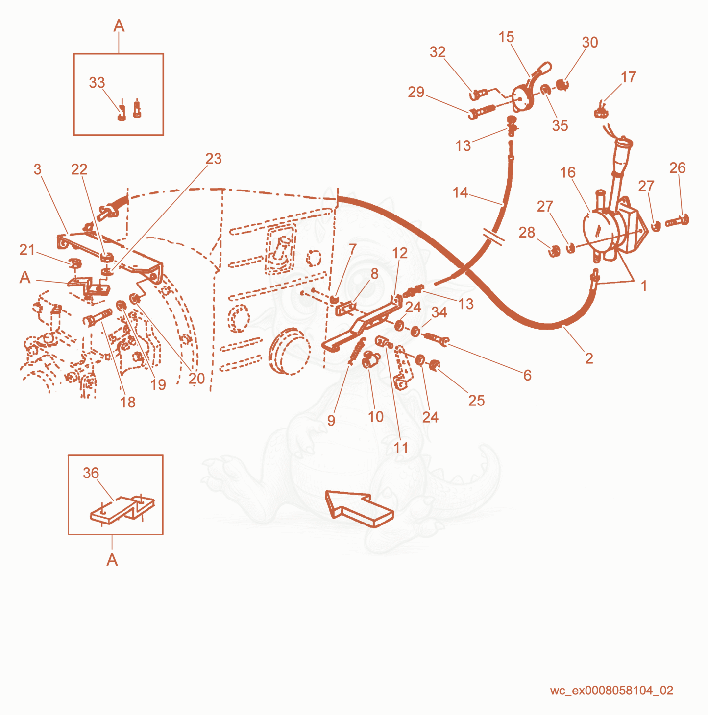 Exploded parts diagram of the Control Levers of a Wacker Neuson RD25, with numbered balloons