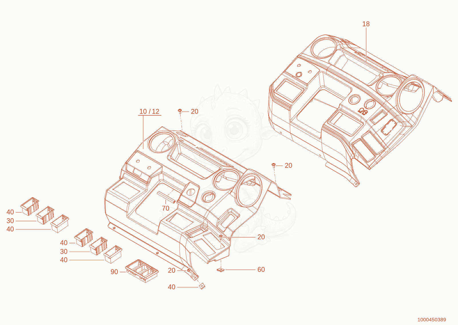Exploded parts diagram of the trim instruments of a Wacker Neuson TH412(T01-01), with numbered balloons