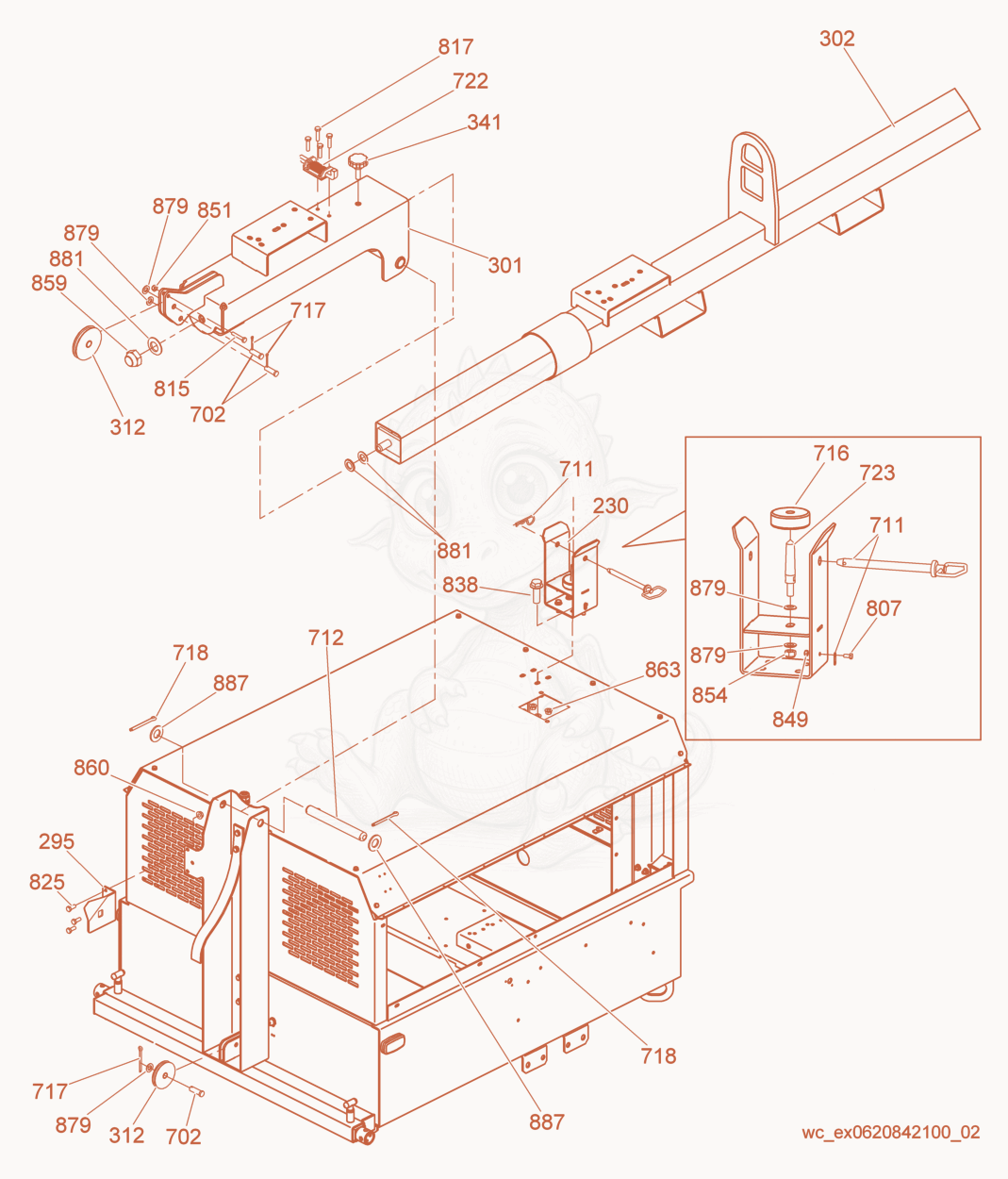 Exploded parts diagram of the Power Winch Tower Kit of a Wacker Neuson LTW20Z1, with numbered balloons