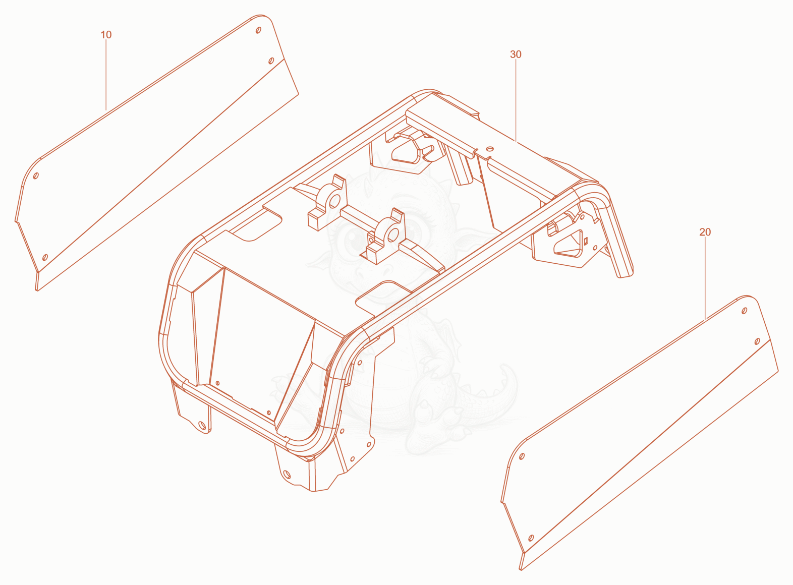 Despiece del Protective frame de una máquina Wacker Neuson APU3050E, con globos numerados
