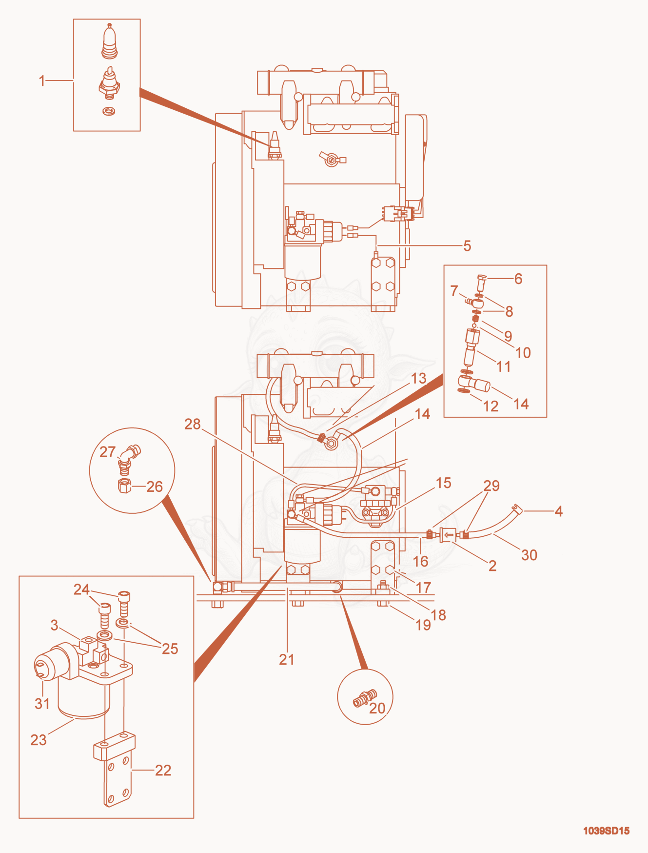 Exploded parts diagram of the QSD Fuel System of a Wacker Neuson RT560, with numbered balloons