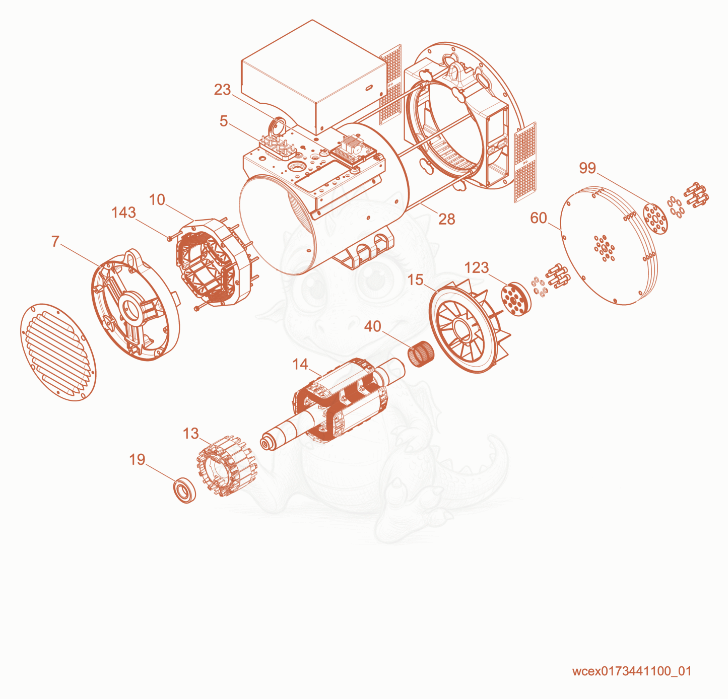 Exploded parts diagram of the Generator cpl. of a Wacker Neuson LTW20Z1, with numbered balloons