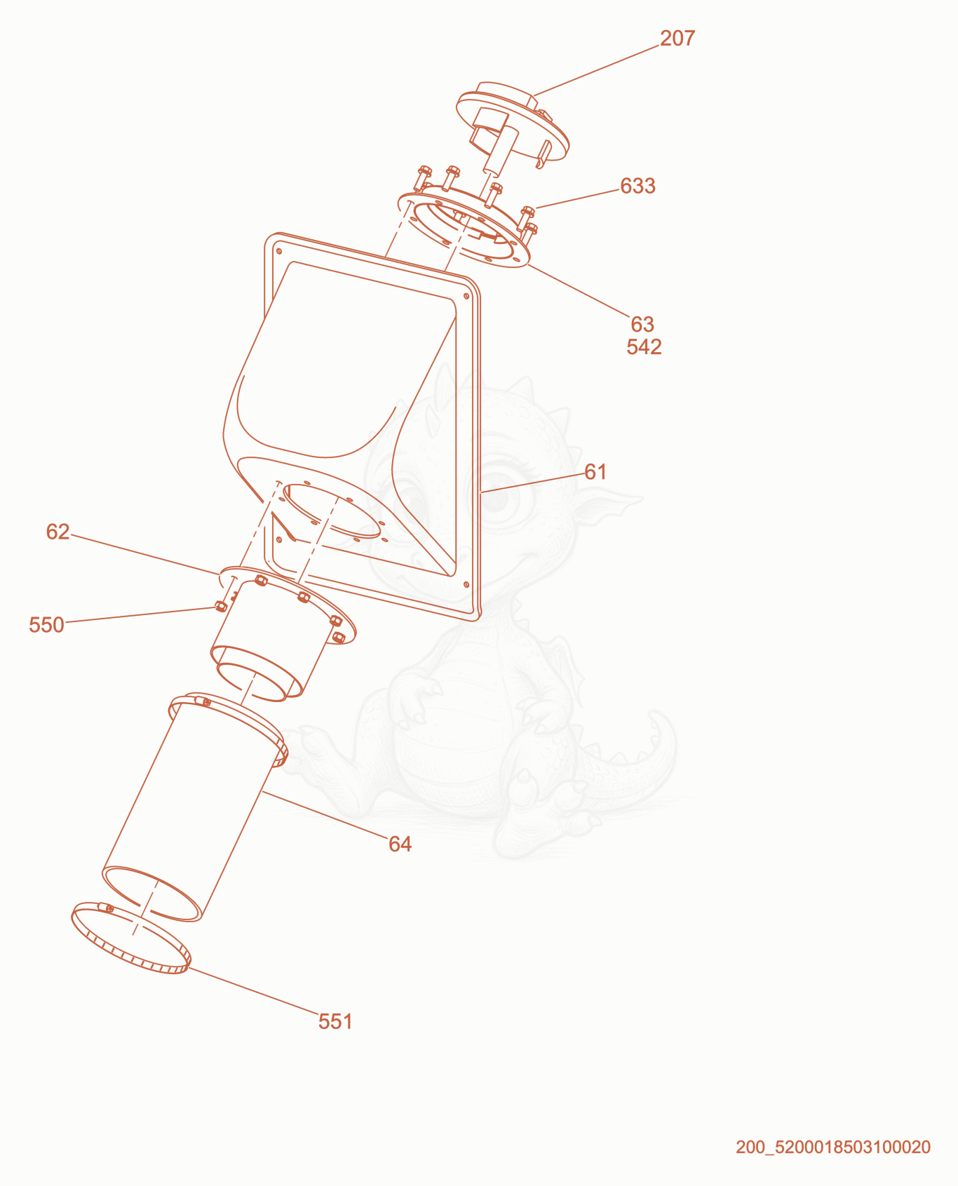 Exploded parts diagram of the Fuel Fill Port of a Wacker Neuson HI260, with numbered balloons