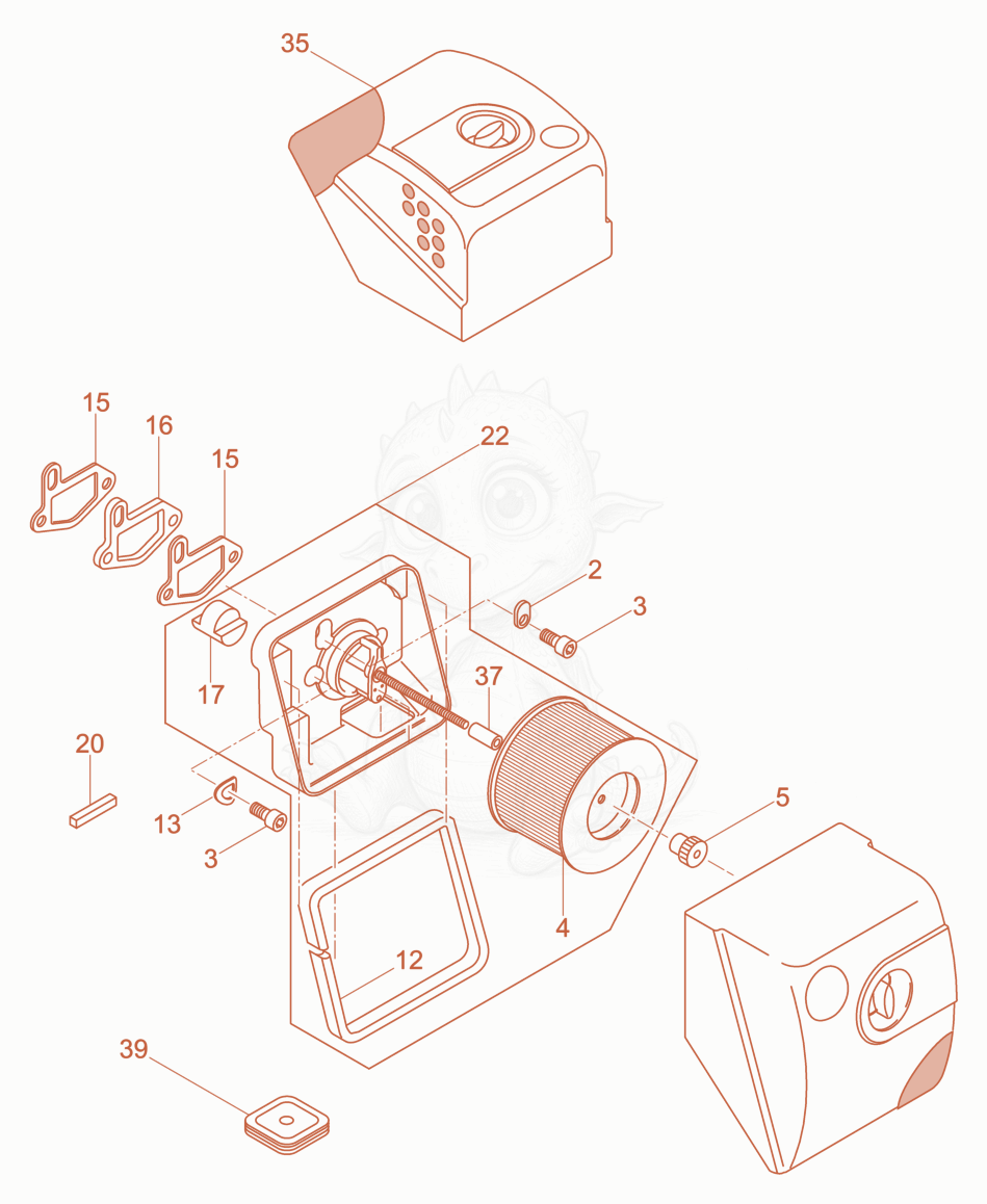 Exploded parts diagram of the Air filter of a Wacker Neuson DPU2550H, with numbered balloons