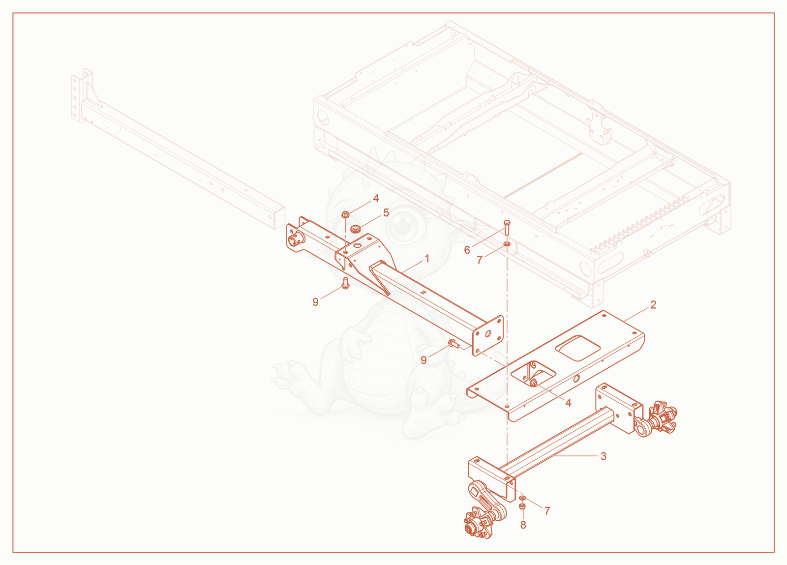 Exploded parts diagram of the Trailer Frame with No Brakes of a Wacker Neuson G35, with numbered balloons