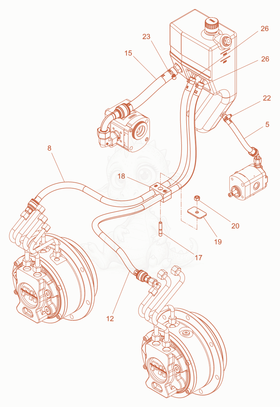Exploded parts diagram of the Hydraulic hose - oil tank of a Wacker Neuson RD10YEHFLRC, with numbered balloons