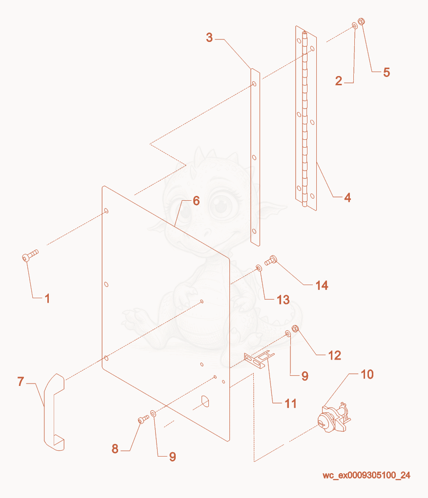 Despiece del Lug Door cpl. de una máquina Wacker Neuson G85, con globos numerados