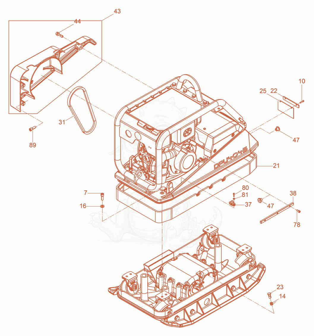 Exploded parts diagram of the Vibration Plate of a Wacker Neuson DPU4045YE, with numbered balloons