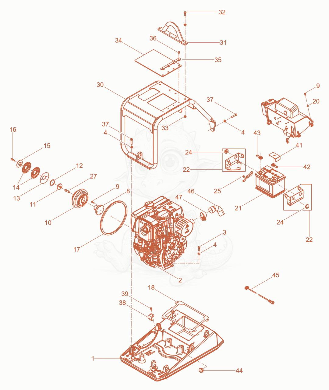 Exploded parts diagram of the Upper Mass cpl. of a Wacker Neuson DPU6555HEHAPN, with numbered balloons