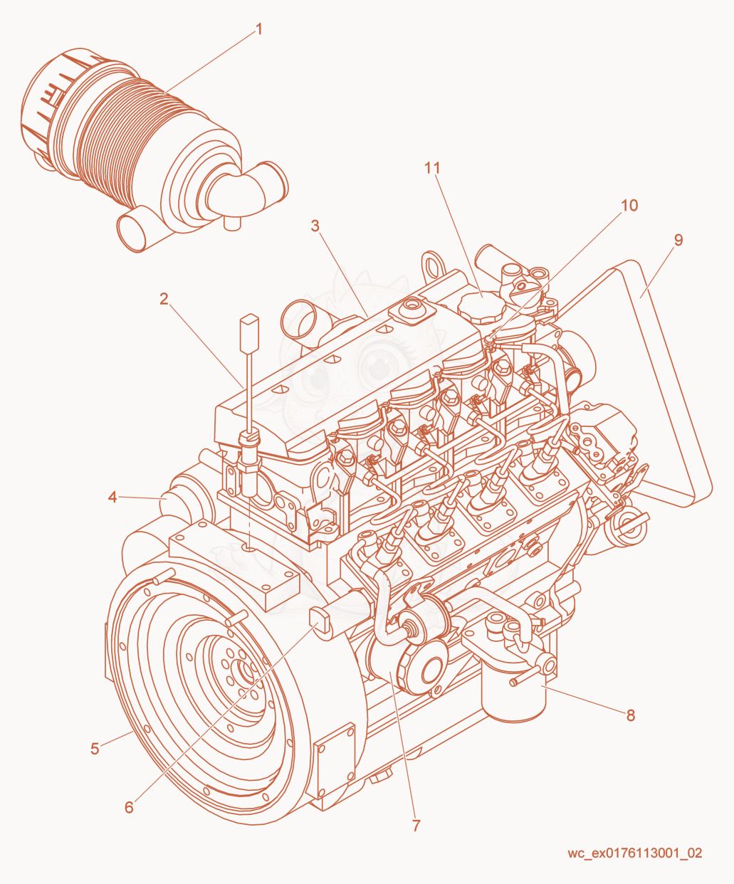 Exploded parts diagram of the Engine cpl. of a Wacker Neuson LTW20Z1, with numbered balloons