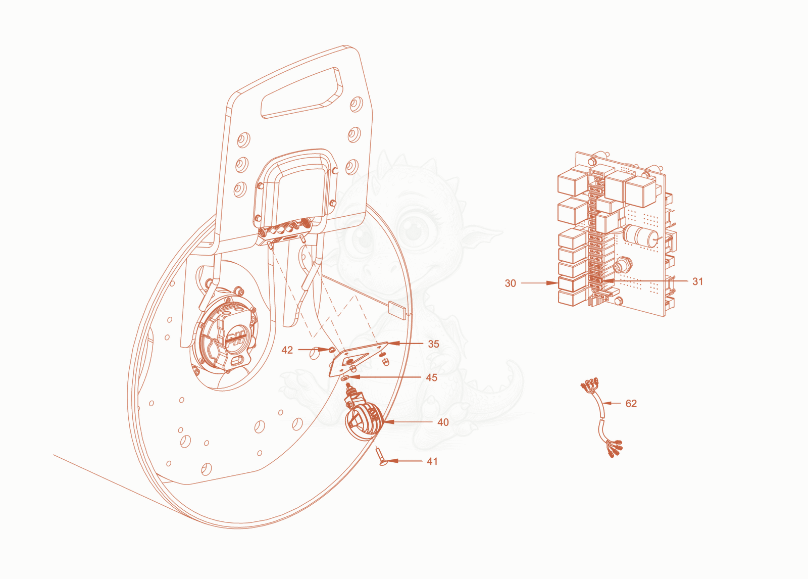 Exploded parts diagram of the roller drum lighting of a Wacker Neuson RD40-130.3, with numbered balloons