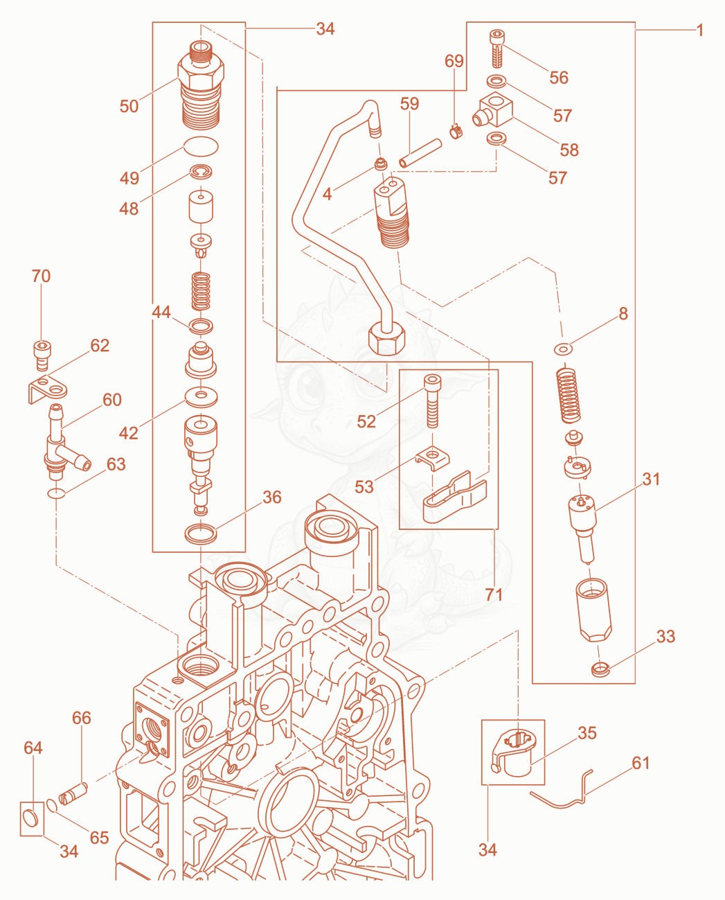 Exploded parts diagram of the Injection Equipment of a Wacker Neuson XPSKMAT, with numbered balloons