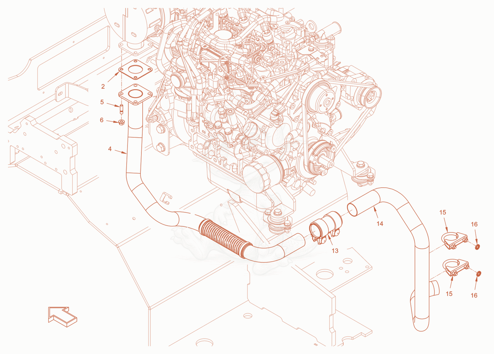 Exploded parts diagram of the exhaust system of a Wacker Neuson RD28-120DPF, with numbered balloons