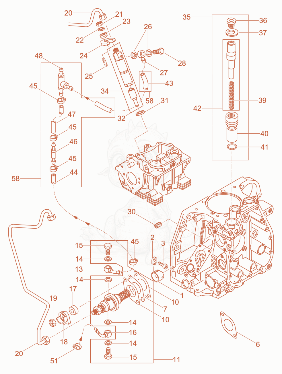 Exploded parts diagram of the Extra Fuel Device, SpecialEquipment of a Wacker Neuson DPU4545HECH, with numbered balloons