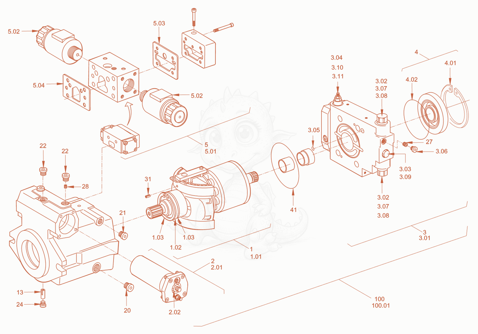Exploded parts diagram of the variable displac. pump (vibr.) of a Wacker Neuson RC70PDPFROPS, with numbered balloons