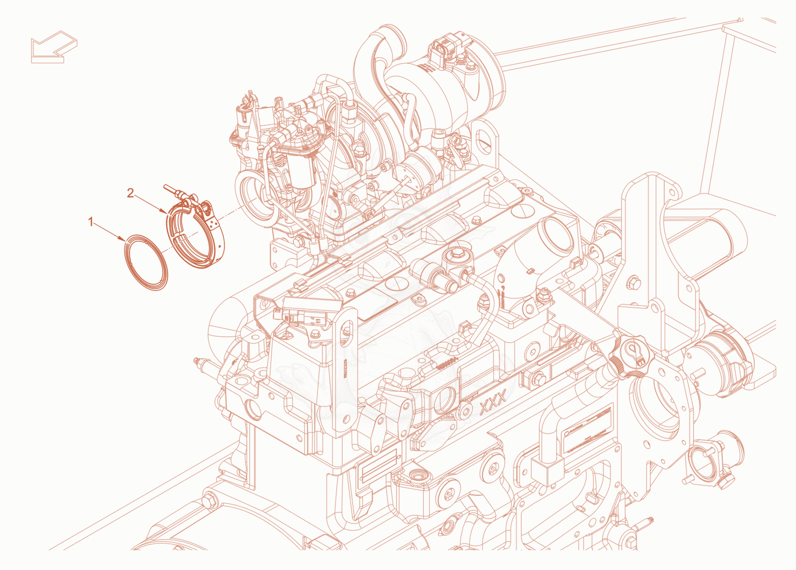 Exploded parts diagram of the exhaust system of a Wacker Neuson RC110PROPS, with numbered balloons