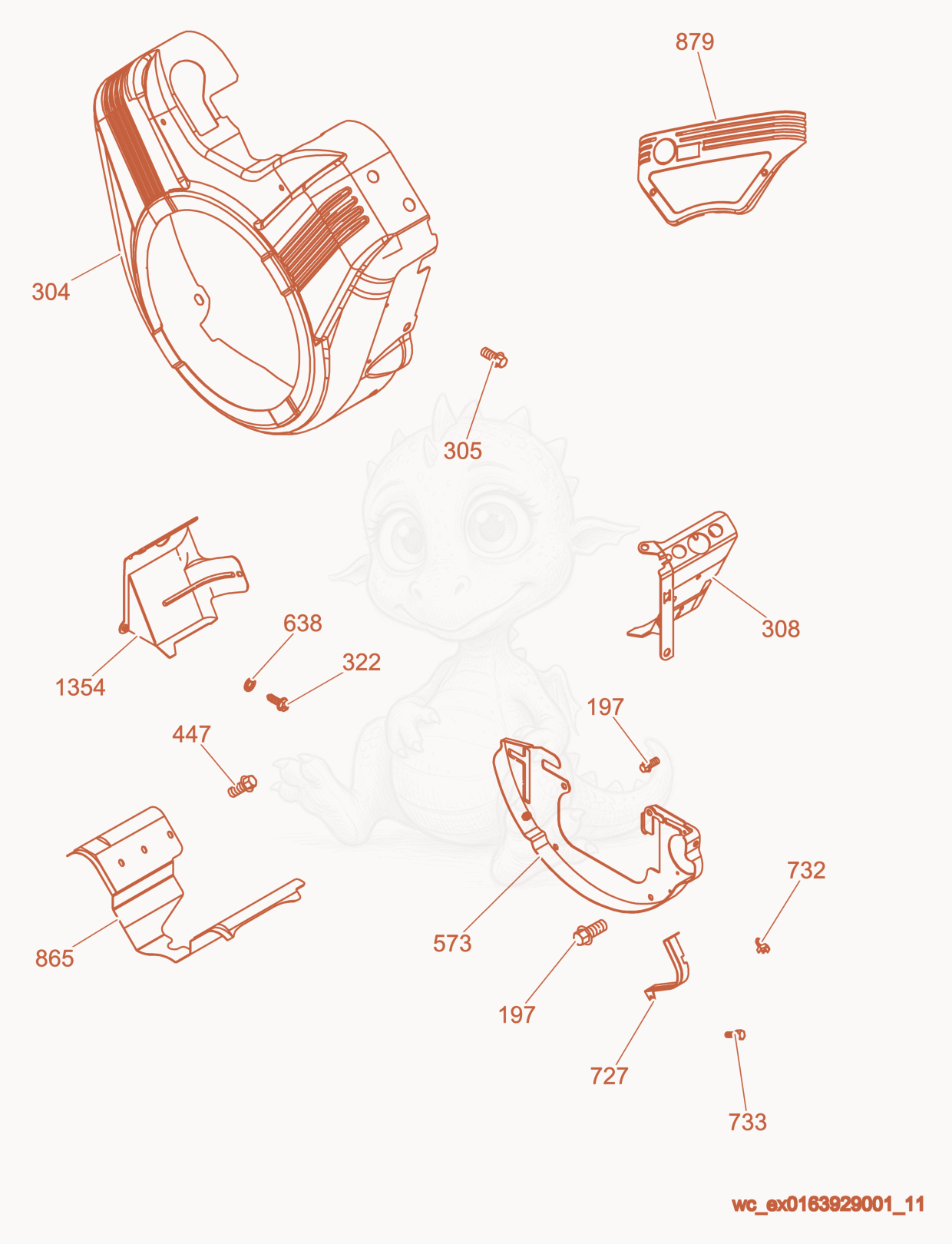 Exploded parts diagram of the Blower Housing of a Wacker Neuson PTS4V, with numbered balloons
