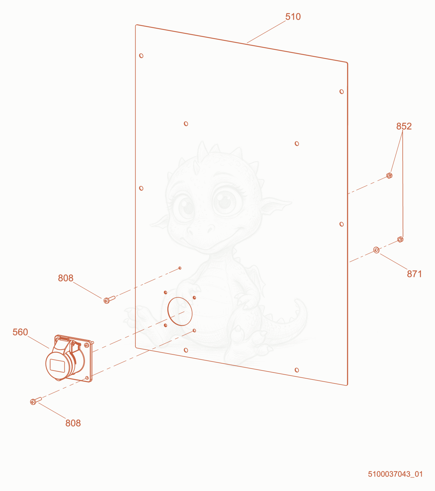 Exploded parts diagram of the Option-Receptacle Panel cpl.,50 Hz CEE of a Wacker Neuson LTV6K, with numbered balloons