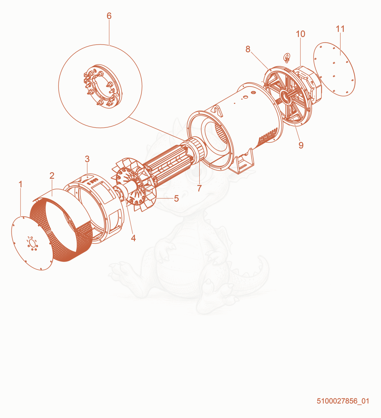 Exploded parts diagram of the Generator cpl. of a Wacker Neuson G70, with numbered balloons