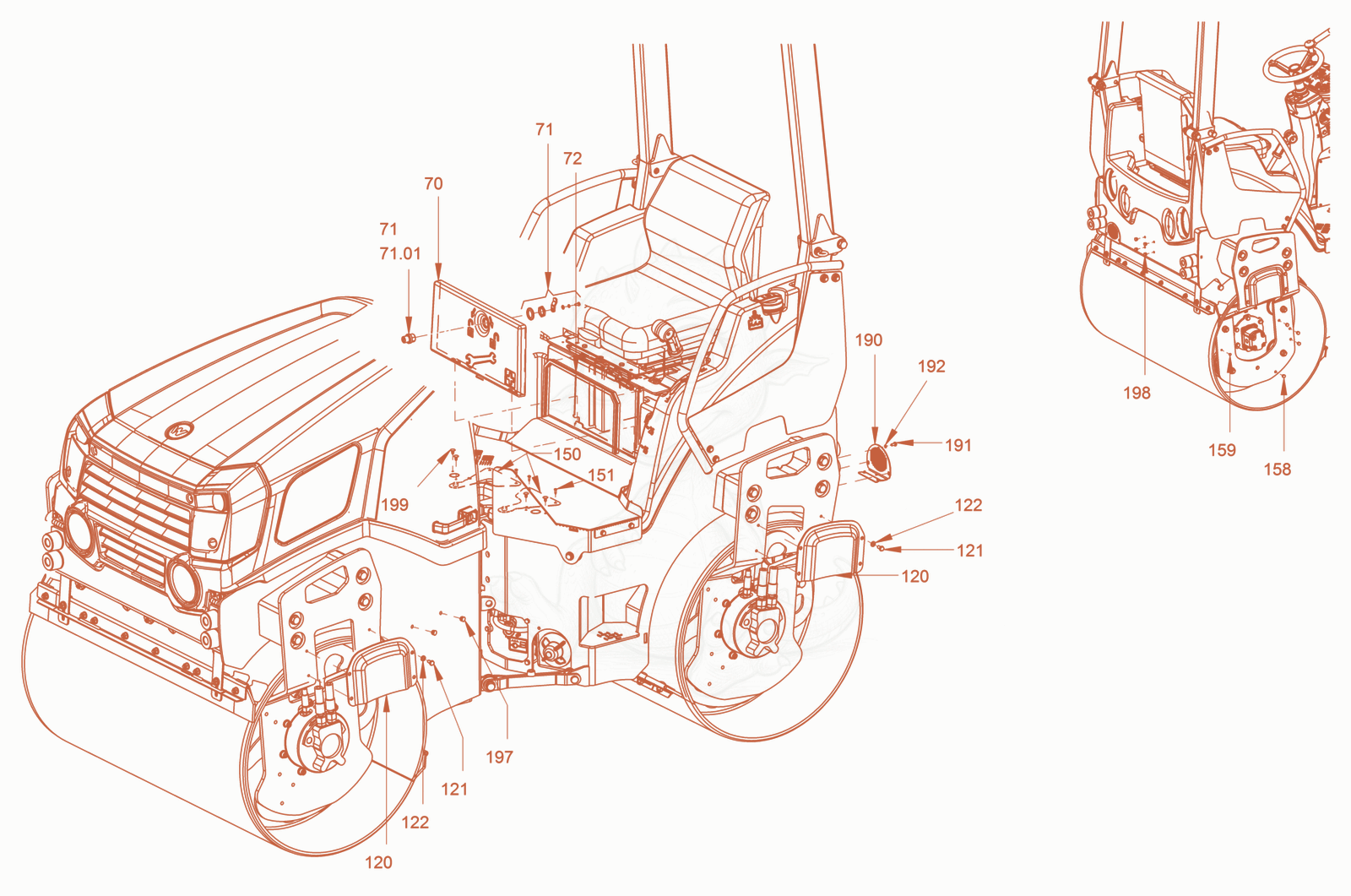 Exploded parts diagram of the canopies and covers of a Wacker Neuson RD27-120, with numbered balloons