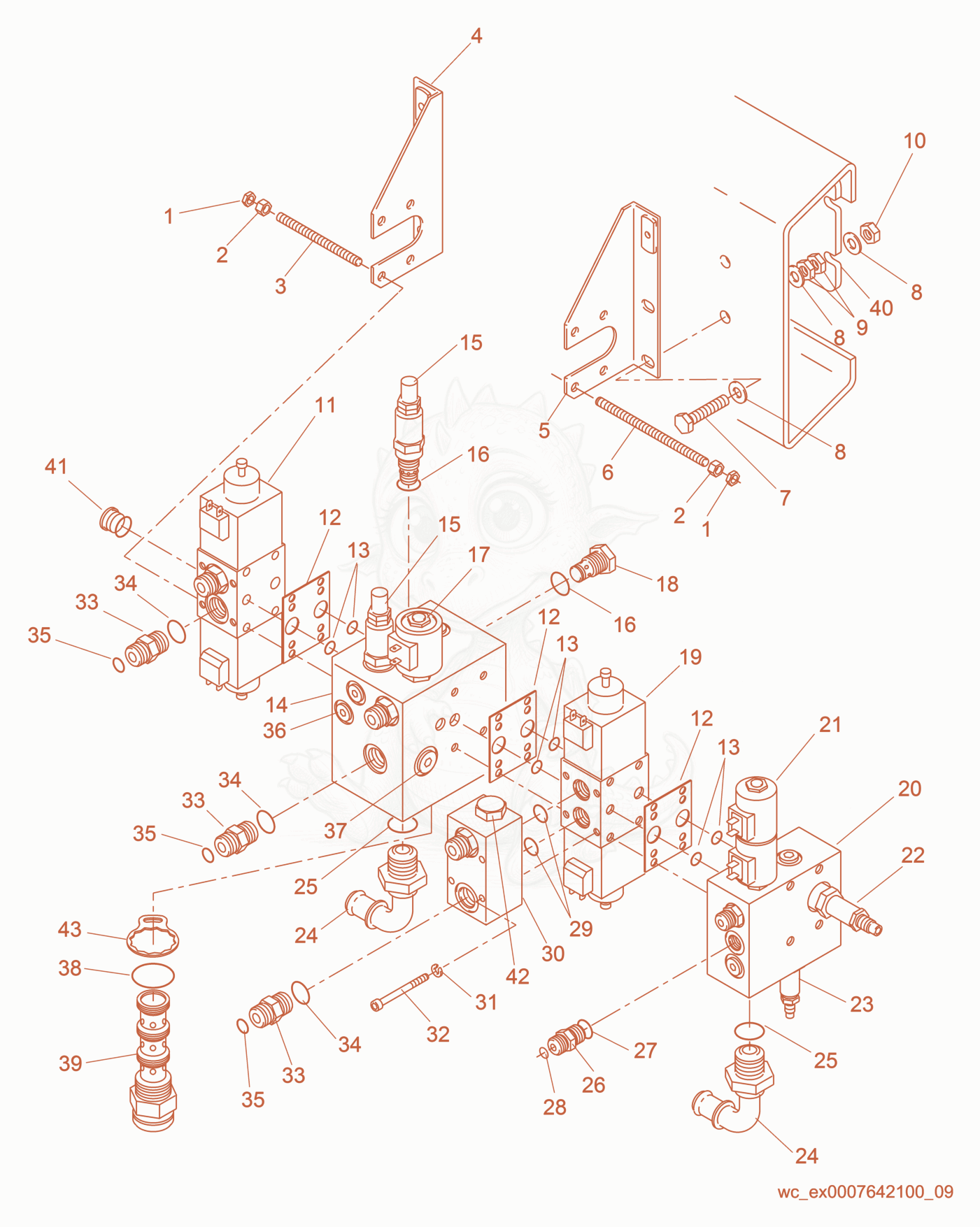 Exploded parts diagram of the Manifold cpl. of a Wacker Neuson RT820, with numbered balloons