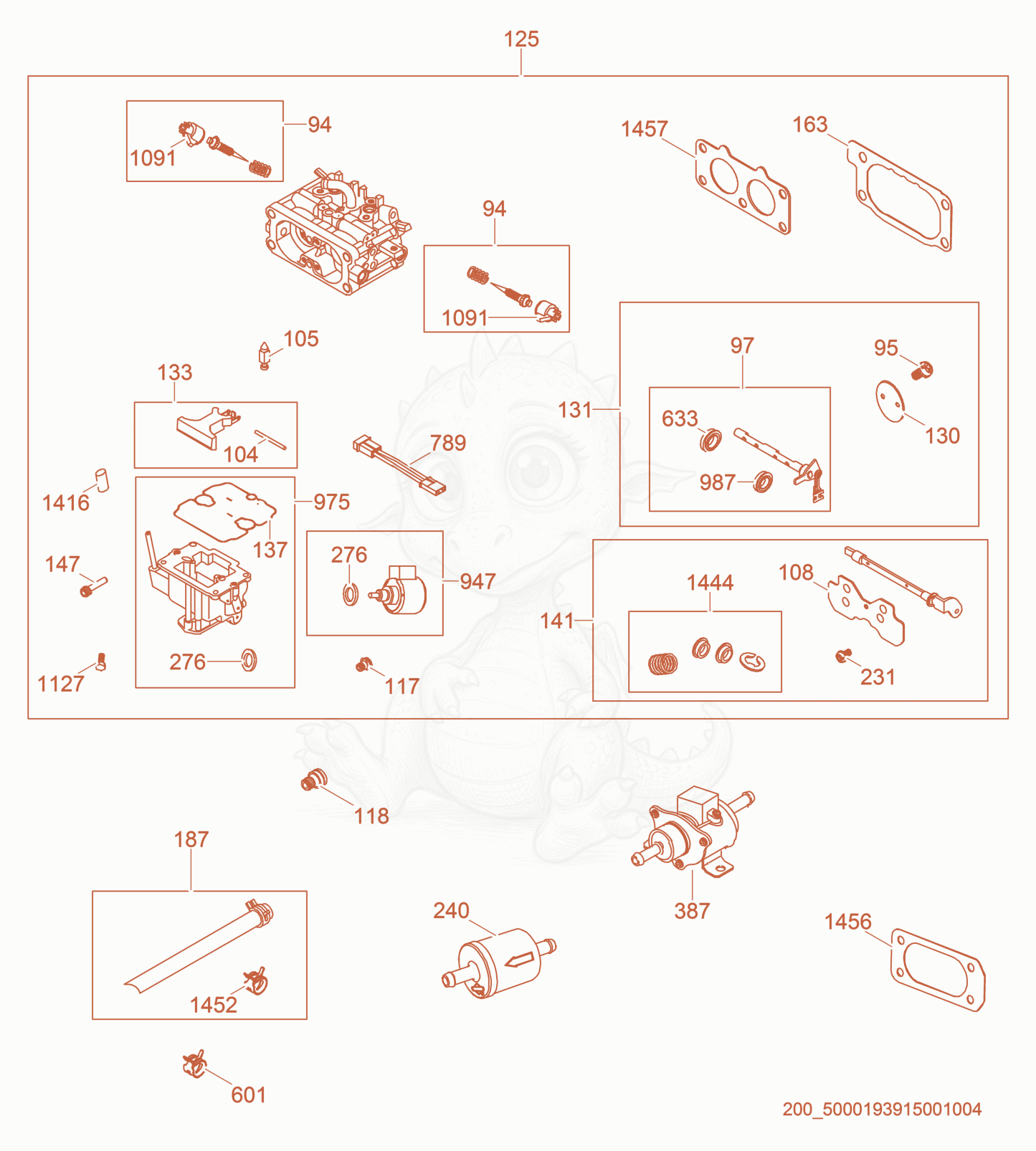 Exploded parts diagram of the Carburetor cpl. of a Wacker Neuson CRT48-35V, with numbered balloons