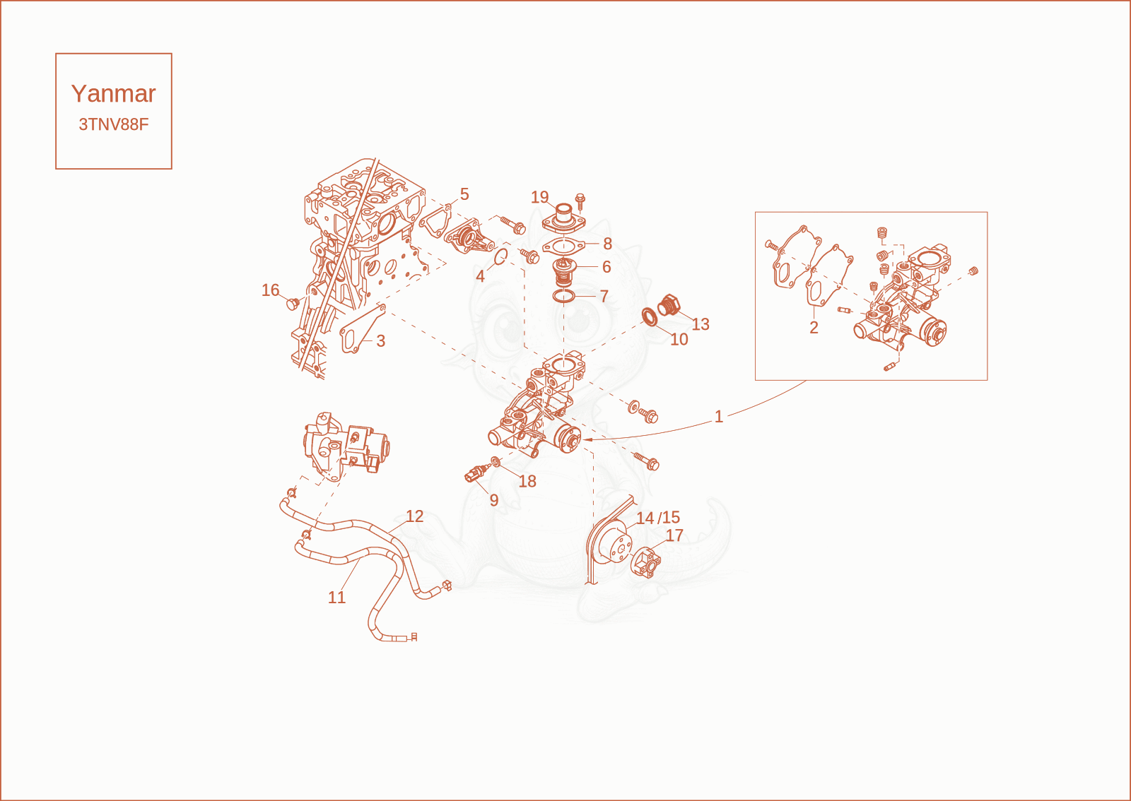 Exploded parts diagram of the COOLING SYSTEM of a Wacker Neuson EZ36, with numbered balloons