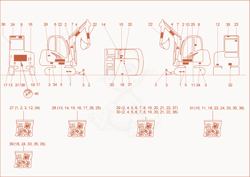 Exploded parts diagram of the sticker of a Wacker Neuson 2503, with numbered balloons