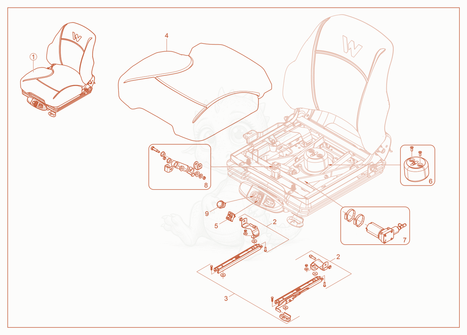 Exploded parts diagram of the Heated Seat of a Wacker Neuson ST27, with numbered balloons